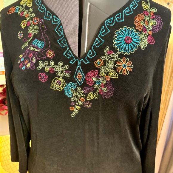 Amanda Paris London New York Embroidered Blouse SZ M 3/4 Sleeve Gothboho - Picture 2 of 6